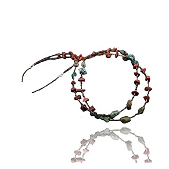 【中古】【インポート品・未当て嵌める】Large Authentic 2同盟罷工地びたMade by Charlene Little Navajoしろがね色生まれながら青緑色とゴールドストーンネイティブアメリカンネックレス