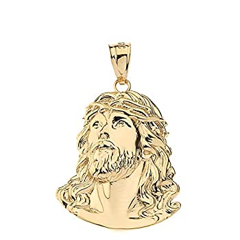 【中古】【輸入品・未使用】ファッション 14K イエローゴールド キリストの顔 イエス ネックレス ペンダント 1.45インチ