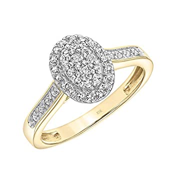 【中古】【インポート品・未当て嵌める】10K 黄色\u0026白いことゴールド 1/5 Cttw 金剛石 楕円面形 ハロークラスタースロープ ダンス楽隊 エンゲージメント指環 (I-J 色つや、I2-I3 クラリティ) ゴー