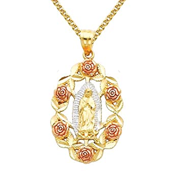 【中古】【インポート品・未当てはめる】14K 3色 ゴールド 組織宗教 聖処女マリア グアドルーペペンダント 1.5粍 坦々たる 公々然たる ウィートチェーンネックレス%ｶﾝﾏ% ゴールド