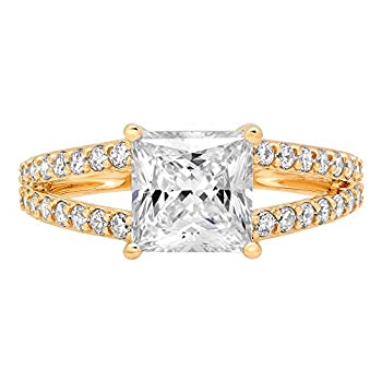 【中古】【輸入品・未使用】Clara Pucci 2.58?CT BrilliantプリンセスカットCZ Designerアクセントソリティアリングソリッド14?Kイエローゴールド