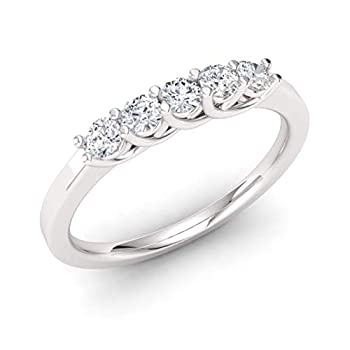 【中古】【輸入品・未使用】Diamondere 天然認定ラウンドダイヤモンドウェディングリング 14Kホワイトゴールド 0.26カラット 5ストーンバンド 女性用 USサイズ4~9｜スカイマーケットプラス 218,993円