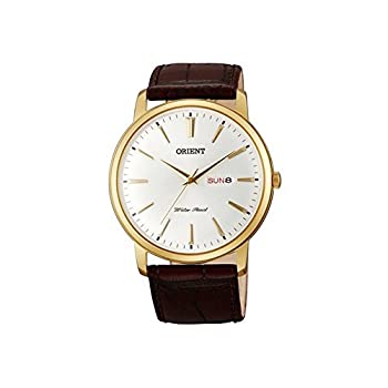 【中古】【インポート品・未当て嵌める】Orient Men\u0027s 43粍 Brown Calfskin Mineral Glass Quartz Date Watch FUG1R001W6
