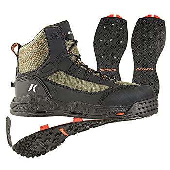 【中古】【輸入品・未使用】Korkers Greenback Wading Boot with Kling-On&Studded Kling-On Soles、Dried Herb/Black、サイズ13