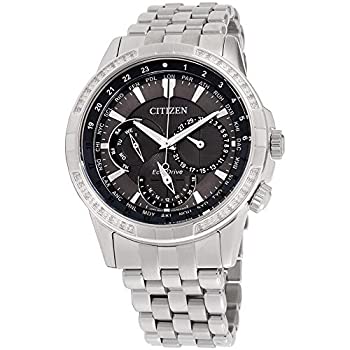 【中古】【インポート品・未当て嵌める】Citizen Men\u0027s Calendrier Diamond 44粍 Steel Bracelet \u0026 Case Eco-Drive Grey Dial Analog Watch BU2080-51H