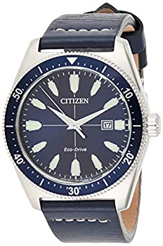 【中古】【インポート品・未当て嵌める】Citizen Men\u0027s Blue Leather Band Steel Case Eco-Drive Analog Watch AW1591-01L