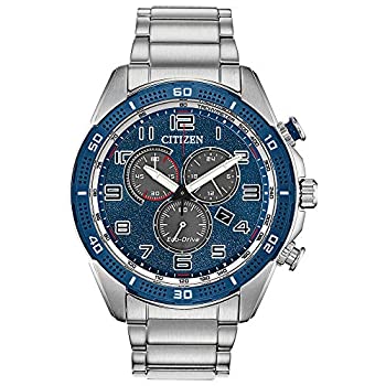 【中古】【インポート品・未当て嵌める】Citizen Men\u0027s Steel Bracelet \u0026 Case Eco-Drive Blue Dial Chronograph Watch AT2440-51L