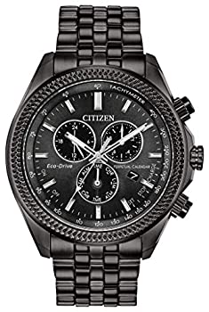 【中古】【インポート品・未当て嵌める】Citizen Men\u0027s Charcoal IP Steel Bracelet \u0026 Case Eco-Drive Black Dial Chronograph Watch BL5567-57E