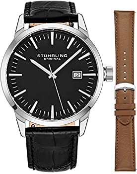 【中古】【輸入品・未使用】Stuhrling OriginalミニマリストドレスWrist Watch for Men、ステンレススチール腕時計 ブラック|スカイマーケットプラス