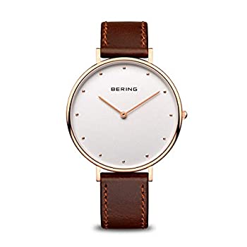 【中古】【輸入品・未使用】Bering Women's Classic 39mm Brown Leather Band Steel Case Quartz White Dial Analog Watch 14839-564|スカイマーケットプラス
