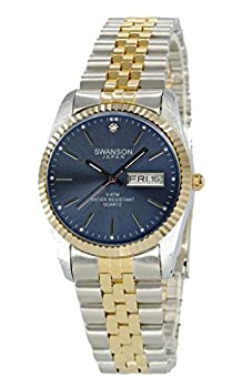 【中古】【インポート品・未当て嵌める】Swanson日本メンズ金メッキandステンレススチールツートンカラーday-dateウォッチブルーダイヤル米国海軍