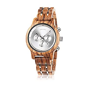 【中古】【輸入品・未使用】bobo鳥レディースWooden Watches高級木製メタルストラップクロノグラフ&日付表示クォーツ腕時計ファッションZebra Woodカジュアルビジネスエボニ｜スカイマーケットプラス 11,231円