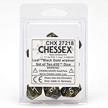 【中古】【輸入品・未使用】Chessex Manufacturing 27218 D10 Clamshell Set Of 10 Dice - Leaf Black & Gold With Silver Numbering|スカイマーケットプラス