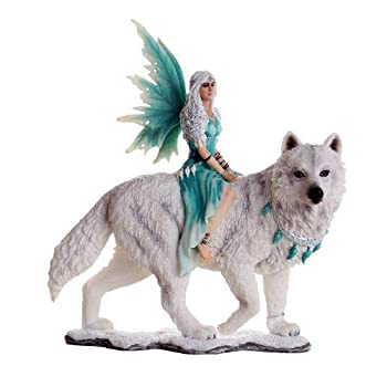 【中古】【輸入品・未使用】Decorative Companion Fairy Aneira with White Wolf Collectible Decorative Statue 8H