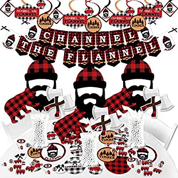【中古】【輸入品・未使用】Big Dot of Happiness Lumberjack - チャンネル・ザ・フランネル - バッファロー格子柄パーティー用品 - バナーデコレーションキット - バンドル