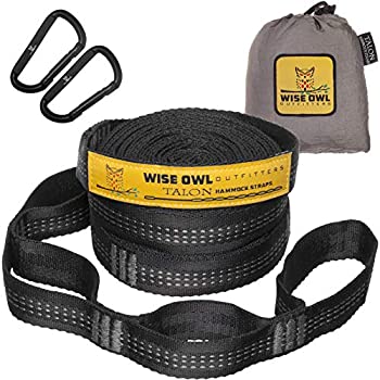 【中古】【インポート品・未当て嵌める】(Black With Grey Stitching) - Hammock Straps By Wise Owl Outfitters - Combined 6.1m Long%ｶﾝﾏ% 38 Loops W/2 Carabiners - Easily Adjustab