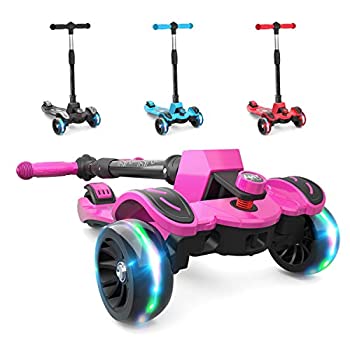 【中古】【輸入品・未使用】調節可能な高さの6KU子供のキックスクーター、操縦に傾く、子供のための点滅ホイール3?8歳のピンク