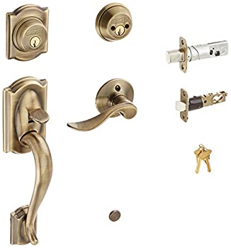 【中古】【輸入品・未使用】Schlage F62CAM609ACCLH キャメロット ハンドルセット 鍵付き 2面 左利き用レバーアクセント アンティーク真鍮