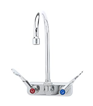 【中古】【輸入品・未使用】T&S Brass B-1146-04 Wall Mount Workboard Faucet with 4-Inch Centers%ｶﾝﾏ% Swivel Gooseneck and 4-Inch Wrist Action Handles by T&S Brass