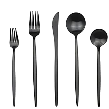 【中古】【輸入品・未使用】(4%ｶﾝﾏ% Black) - JANKNG 20-Pieces Luxury Black 18/10 Stainless Steel Flatware Set%ｶﾝﾏ% Matte Finsh%ｶﾝﾏ% Service for 4