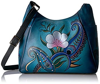 【中古】【輸入品・未使用】ANUSCHKA レディース Anna By Anuschka%カンマ% Handpainted Leather Large Multi Pocket Denim Paisley Floral カラー: ブルー|スカイマーケットプラス