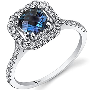 【中古】【インポート品・未当てはめる】14K 白いことゴールド 人工アレキサンドライト 座蒲団取りすてる ヘイローリング 1.00カラット 大いさ5~9