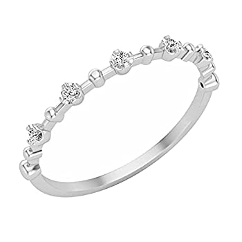 【中古】【インポート品・未当てはめる】Dazzlingrock Collection 10kt 白いことゴールド レディース ラウンドダイヤモンドビーズ 一点 スタッカブルリング 1/20 Cttw