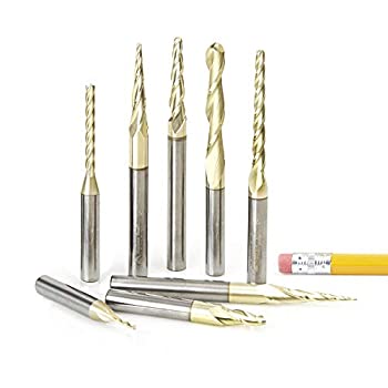 【中古】【インポート品・未当て嵌める】Amana物の具ams-136?8-pc CNC 2dと3d Carvingどんぶり鉢鼻\u0026滑っこいBottom ZrN Coated Solid Carbide 1?/ 4インチシャンクルータビットセットby Aman