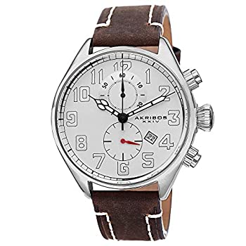【中古】【輸入品・未使用】Akribos XXIV Men 's ak706br EssentialステンレススチールWatch with Brownレザーバンド｜スカイマーケットプラス