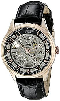 【中古】【輸入品・未使用】Akribos XXIV Men 's ak807rg Automatic Movement Watch withシルバーandブラックダイヤルとブラックストラップ｜スカイマーケットプラス