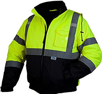 【中古】【インポート品・未当て嵌める】Pyramex Safety Bomber上衣（キルティング裏地付き添い人）、Hi-Vis Lime、L
