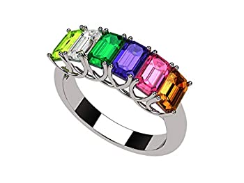 【中古】【輸入品・未使用】NanaエメラルドカットLucitaスタイル1をシミュレート7誕生石???母の誕生石リングスターリングシルバーまたはソリッド10?Kゴールド