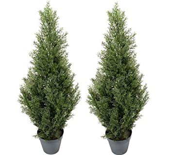 【中古】【輸入品・未使用】2つpre-potted 3?'人工Cedarトピアリーアウトドアインドアツリー|スカイマーケットプラス