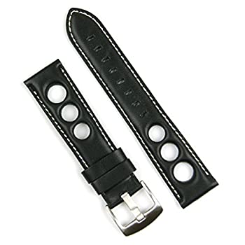 【中古】【インポート品・未当て嵌める】B \u0026 Rダンス楽隊20?粍黒いことHorweenなめし革Rallye時辰儀ストラップバンドホワイトステッチ???中長