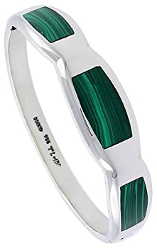 【中古】【輸入品・未使用】スターリングシルバーMalachite Inlay Bangleブレスレットハンドメイド、9?/ 16インチ幅、