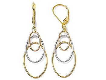 【中古】【インポート品・未当てはめる】Finejewelers 14カラット 3色 ゴールド ダングル 生き胆うしろ側 イヤリング