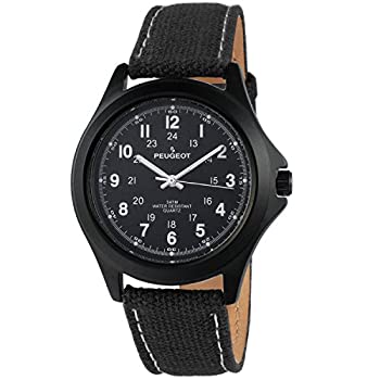 【中古】【輸入品・未使用】[プジョー] Peugeot 腕時計 Black Aviator 24Hr Time Markers%ｶﾝﾏ%Water-Resistant with Black Canvas Strap アナログ クォーツ 2055BK 【並行輸