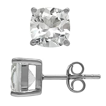【中古】【輸入品・未使用】3.3カラット 7mm 本物のクッション形状 ホワイトトパーズ 925スターリングシルバー スタッドピアス