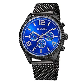 【中古】【インポート品・未当て嵌める】August Steiner メンズ ラディアントサンバースト 多役立つことウオッチ ? 3つの控え選手文字盤 ステンレススチールメッシュブレスレット ? AS8196 ブラッ