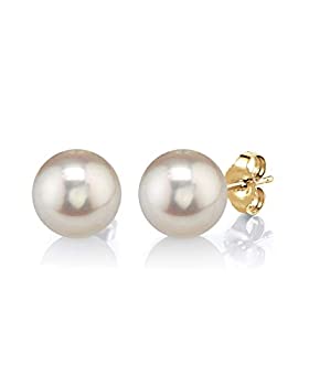 【中古】【輸入品・未使用】The Pearl Source レディーズ 設定フレッシュウォーターボールスタッド真珠のイヤリング イエローゴールド 8.0mm｜スカイマーケットプラス