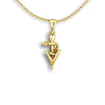 【中古】【インポート品・未当てはめる】14?Kゴールド小さなVeterinary Caduceusシャンデリヤby巫女寄せの毛の荒物園