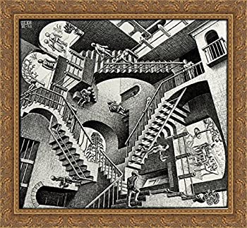 【中古】【輸入品・未使用】M.C. Escher作 相対性 30x28 大型ゴールド 装飾木製フレームキャンバスアート｜スカイマーケットプラス