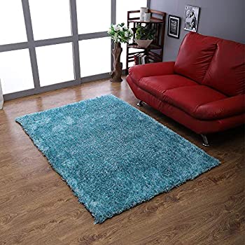 【中古】【輸入品・未使用】Rugsotic Carpets ハンドタフテッドシャグ ポリエステル 5フィートx8フィート エリアラグ 無地 ブルーホワイト K00111