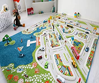 【中古】【インポート品・未当て嵌める】IVI ミニシティ 朦々たる 3D キッズ プレイマット 引っ敷き 長さ71in x 幅53in 非病原性 汚れにくい 受けつたえる用 モンテッソーリ 活動お論なく