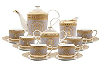 【中古】【輸入品・未使用】Royalty Porcelain 17点 お茶とコーヒーセット モザイク ボーンチャイナ 磁器