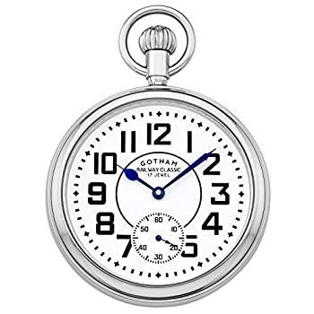 【中古】【インポート品・未当て嵌める】GothamメンズシルバートーンMechanical Hand Wind Railroad Pocket Watch # gwc14102s