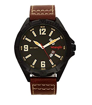 【中古】【輸入品・未使用】Wrangler Men's Watch%ｶﾝﾏ% 48mm Black Case and Face%ｶﾝﾏ% Second Hand%ｶﾝﾏ% Brown Polyurethane Band (WRT3900-1A5)｜スカイマーケットプラス