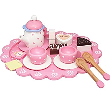 【中古】【輸入品・未使用】Wooden Pretend Tea Set Play Food Set Wood Dessert for Toddlers- Pretend Tea Time ( 15 Pieces ) By KIDS TOYLAND