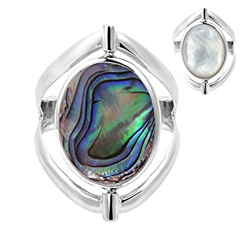 【中古】【輸入品・未使用】2つで1つフリップAbalone Shell and Mother of Pearl Oval。925スターリングシルバーリング