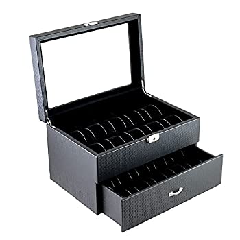 【中古】【インポート品・未当て嵌める】Caddy Bay Collection カーボンファイバーパターンガラストップ ウオッチケース ディスプレイストレージボックスチェスト 止ん事無いクリアランスで20